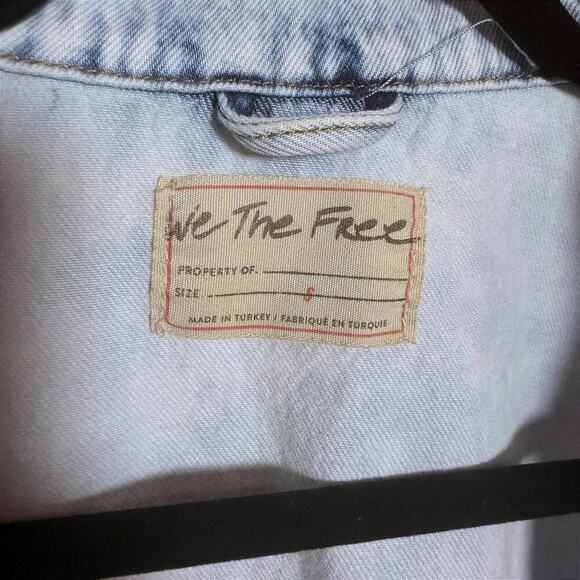 065 Free People We The Free Destroyed Long & Lean Denim Jacket (Small, EUC) - Picture 6 of 6
